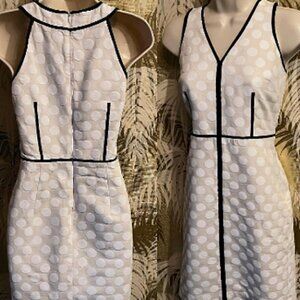 Ann Taylor White Dot Cotton Sheath Mini Dress with Black Trim ~ Size 2P
